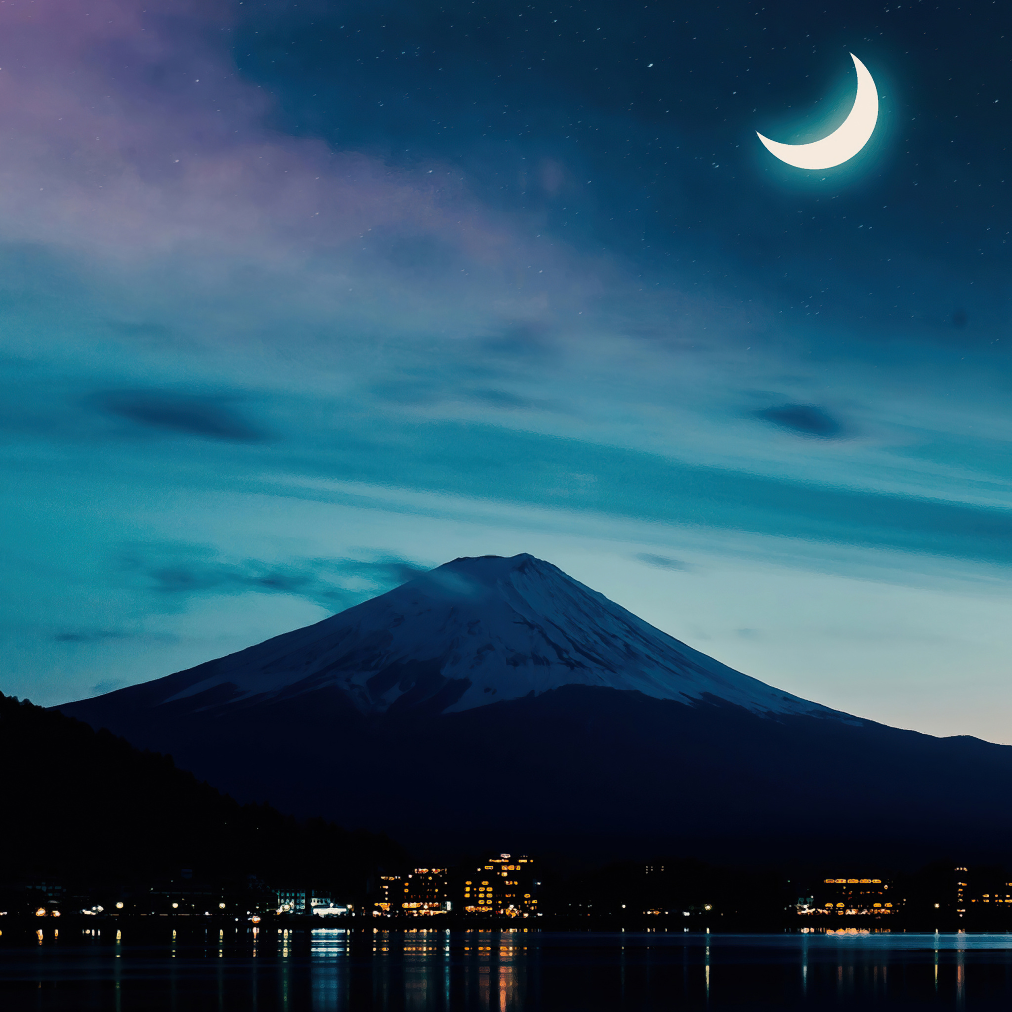 Fondo de pantalla Mount Fuji Night Photo 2048x2048