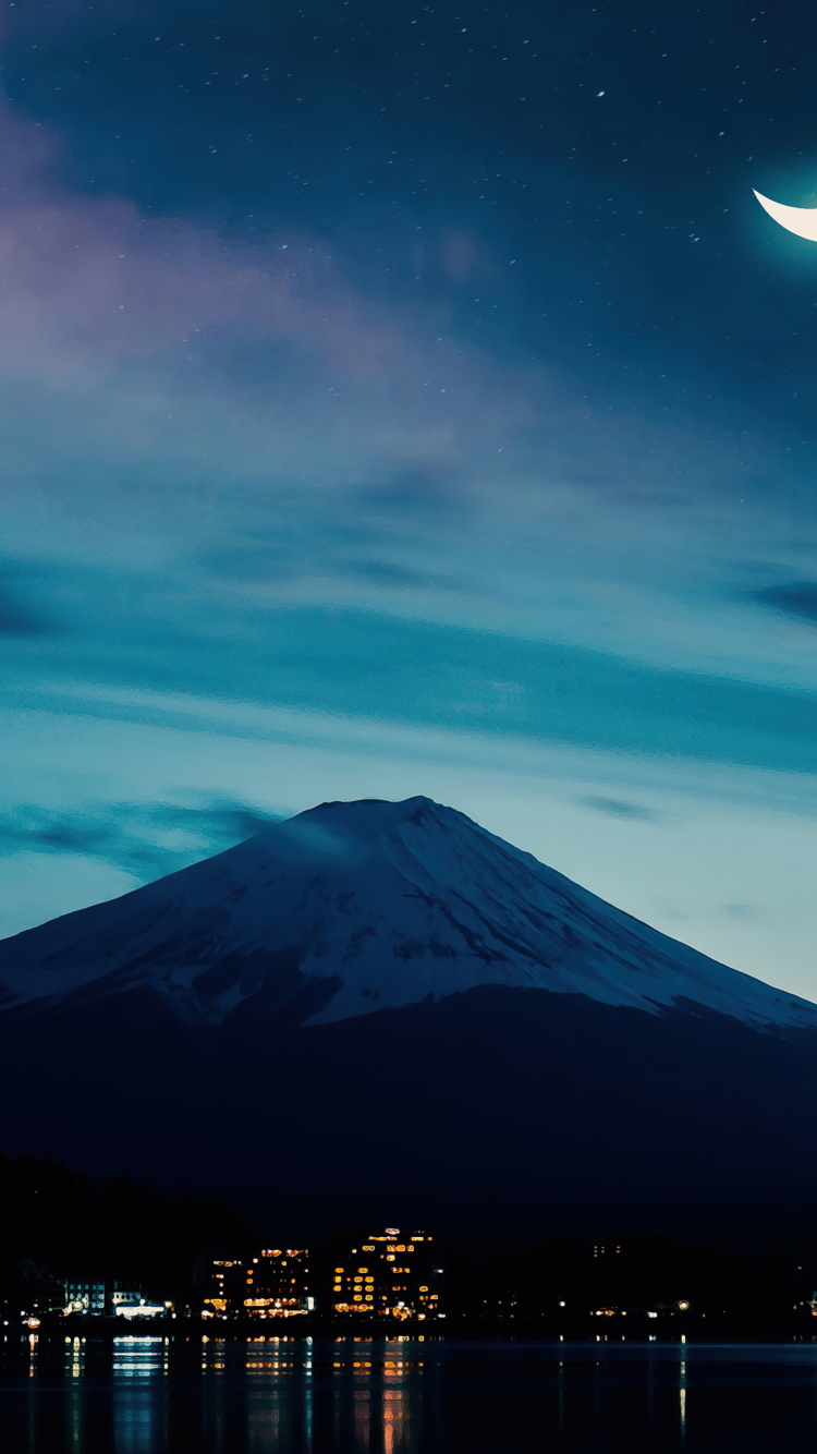 Обои Mount Fuji Night Photo 750x1334