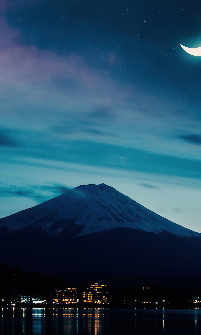Обои Mount Fuji Night Photo 768x1280