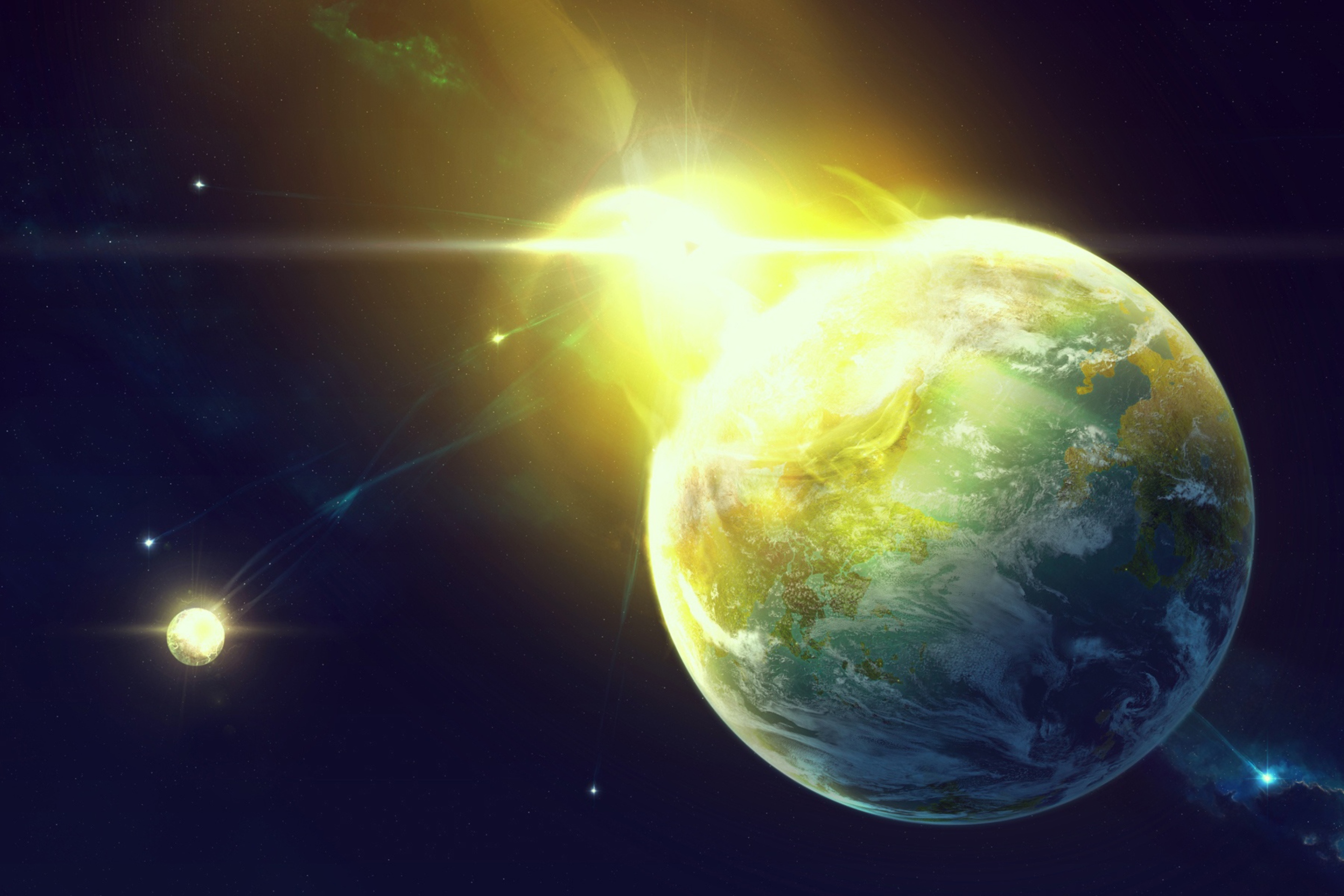 Screenshot №1 pro téma Giant Planet Yellow Light Explosion 2880x1920