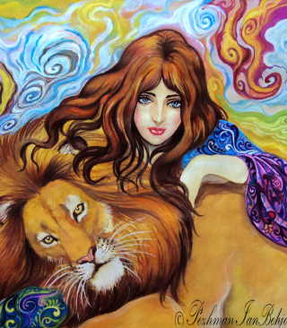 Girl And Lion Painting - Obrázkek zdarma pro 320x480