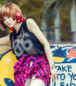Cool Girl With Red Headphones Background for 768x1280