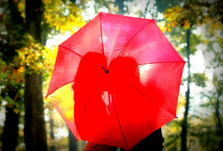 Couple Behind Red Umbrella wallpaper