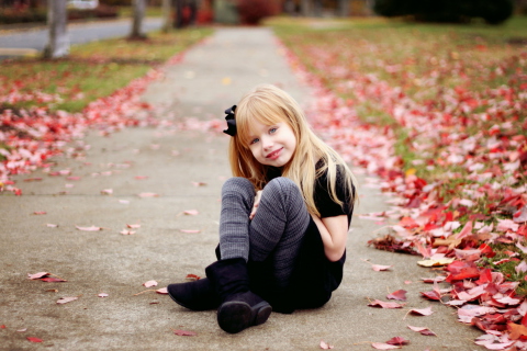 Little Blonde Girl In Autumn Park wallpaper 480x320