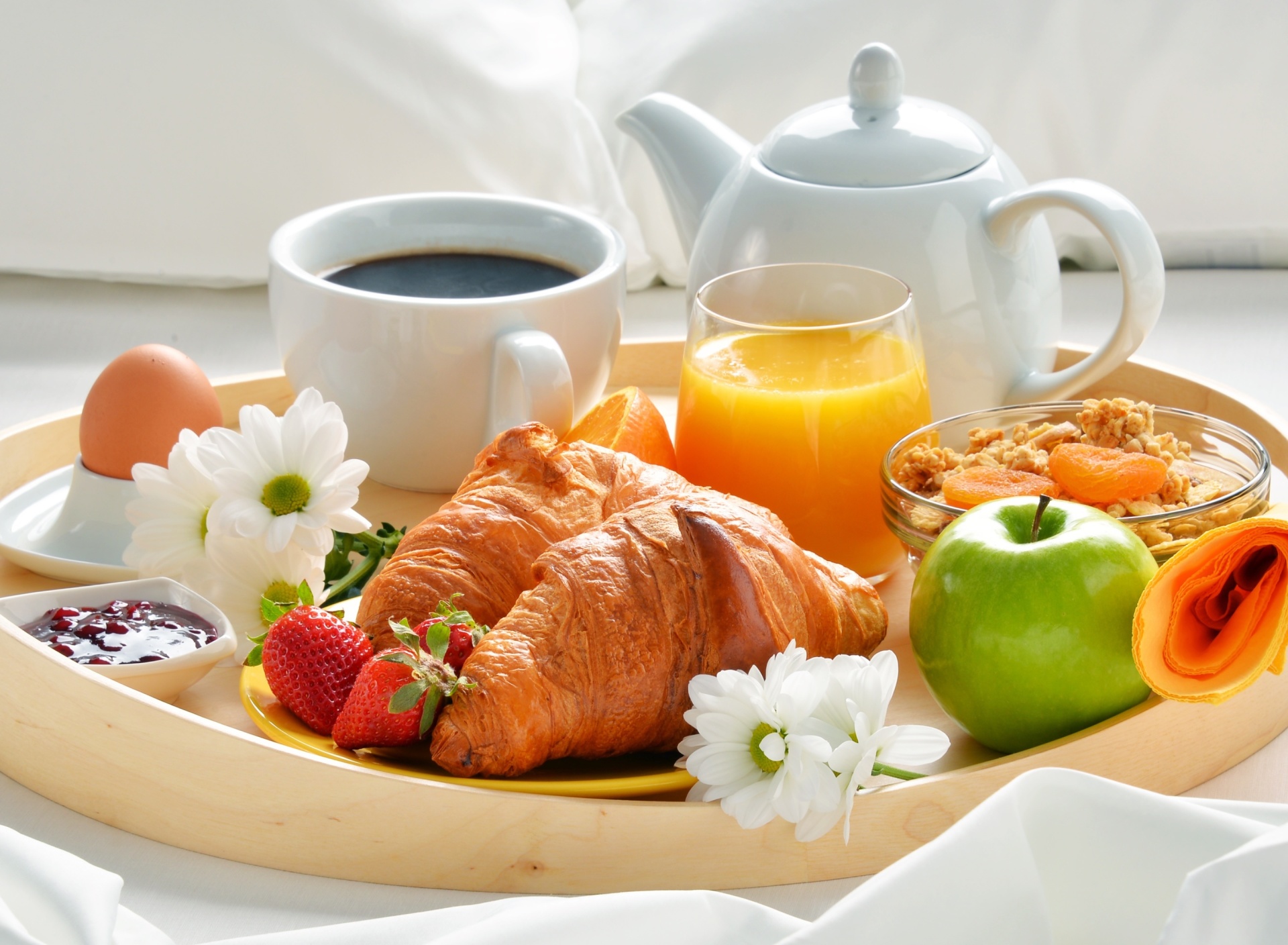 Breakfast with croissant and musli wallpaper 1920x1408