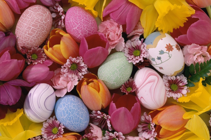 Обои Easter Eggs And Flowers