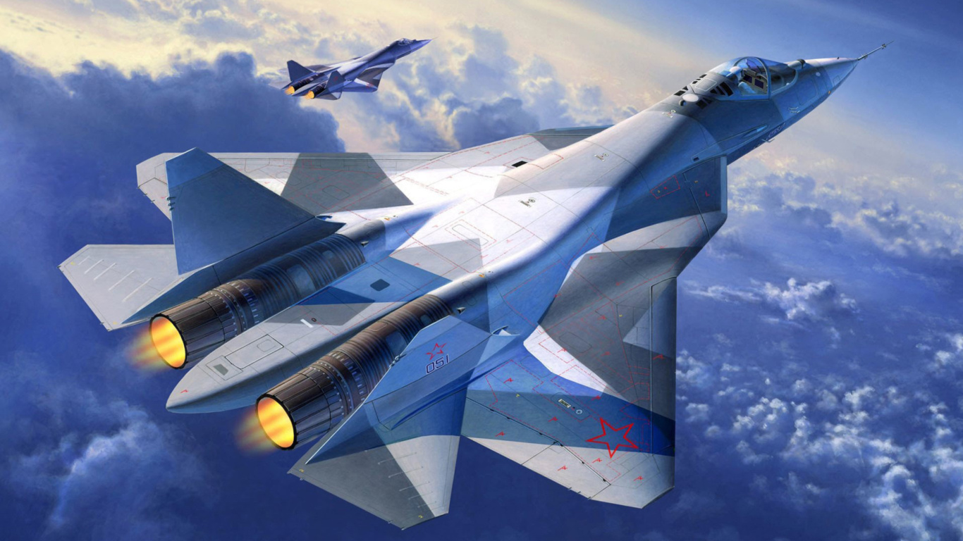 Fondo de pantalla Sukhoi PAK FA Fighter Aircraft 1366x768