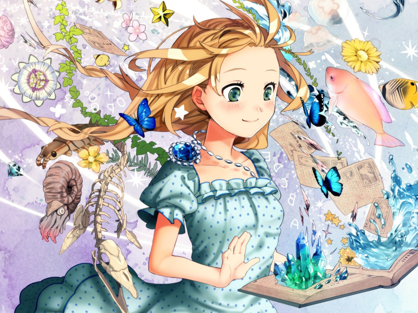 Das Cute Anime Girl with Book Wallpaper 1600x1200