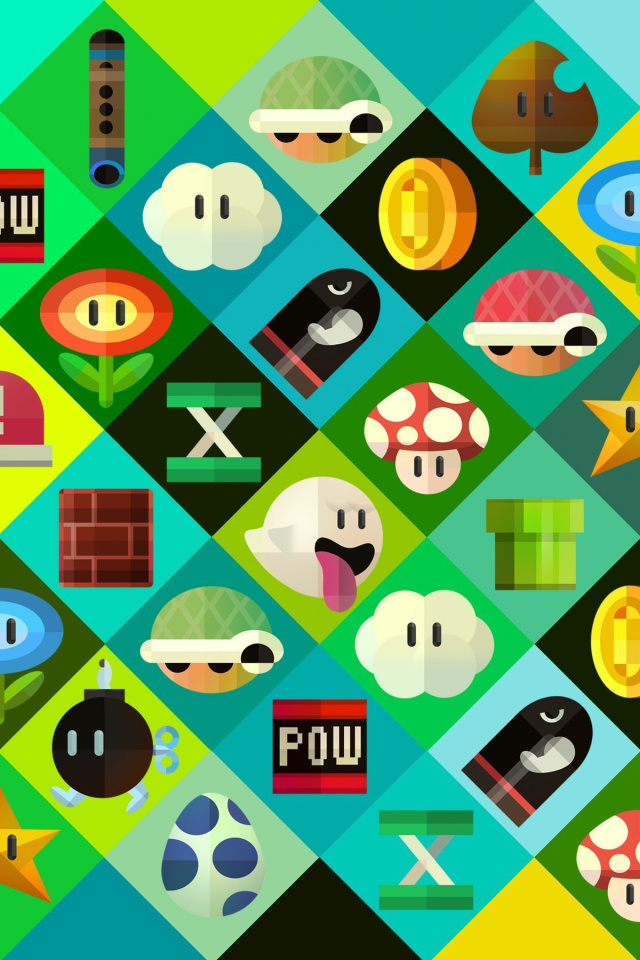 Fondo de pantalla Super Mario power ups Abilities in Nintendo 640x960