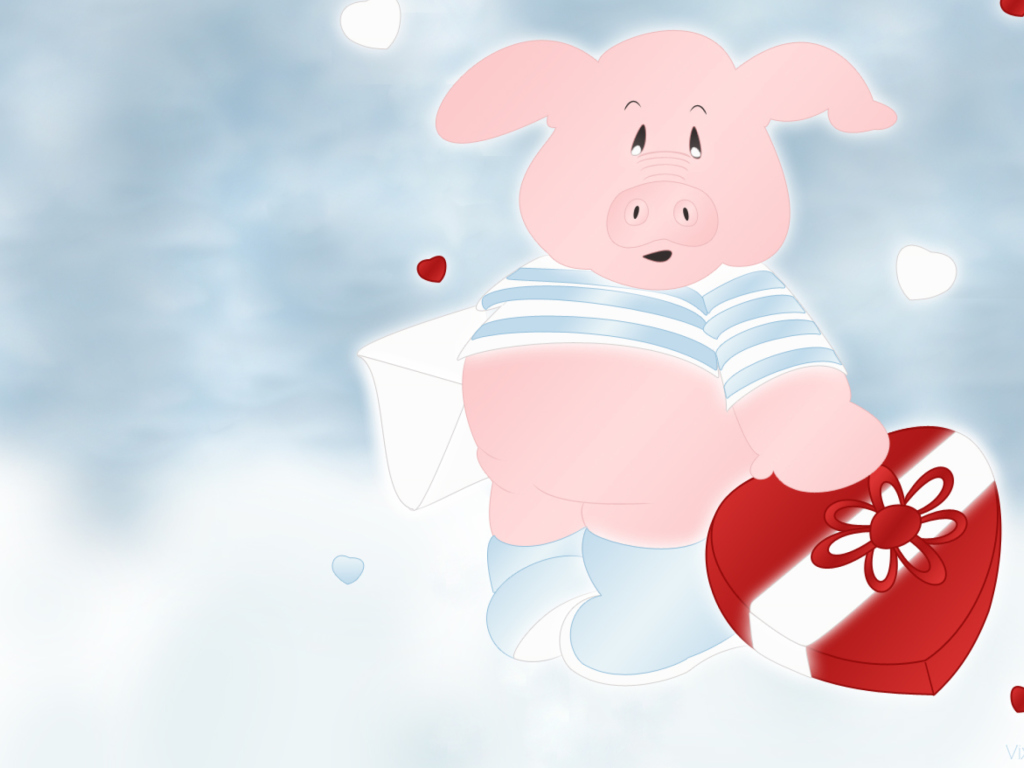 Pink Pig With Heart wallpaper 1024x768