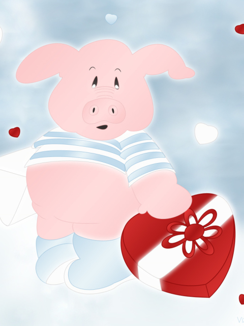 Обои Pink Pig With Heart 480x640