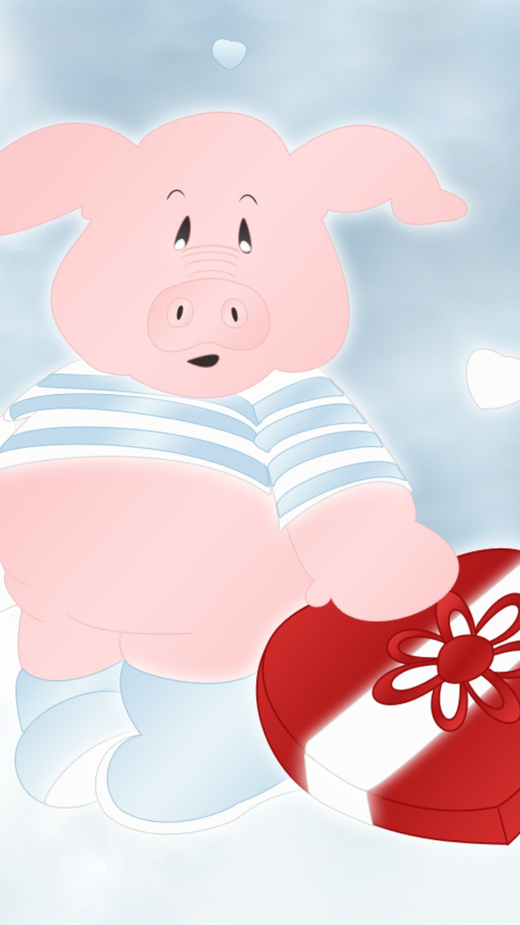 Обои Pink Pig With Heart 750x1334
