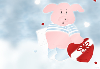 Kostenloses Pink Pig With Heart Wallpaper für Android, iPhone und iPad