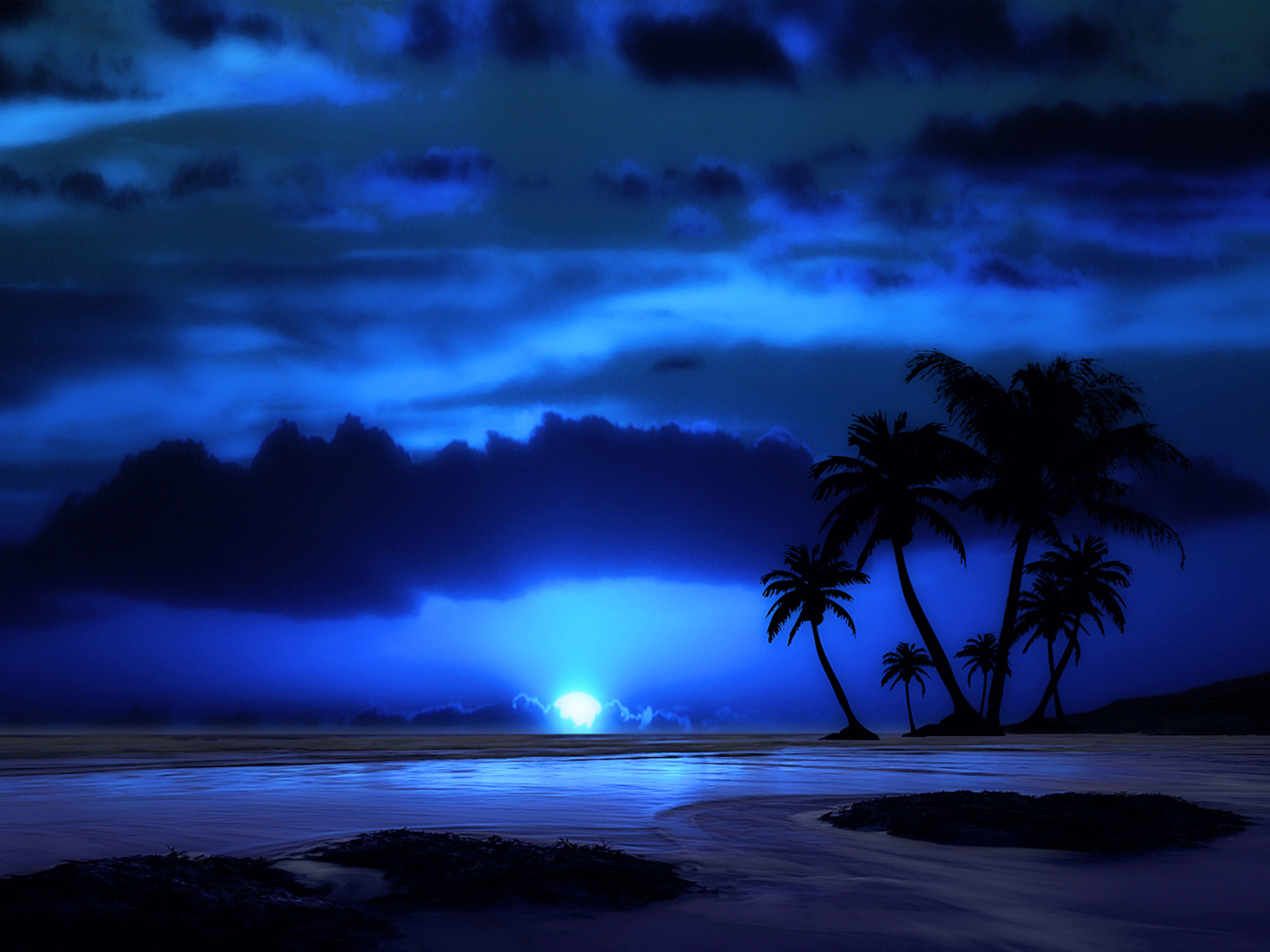 Screenshot №1 pro téma Palm Trees At Night 1400x1050