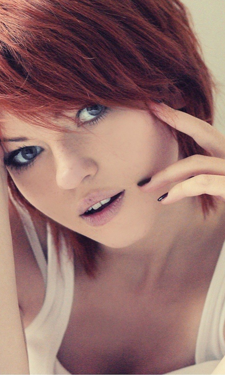 Redhead In White Top wallpaper 768x1280
