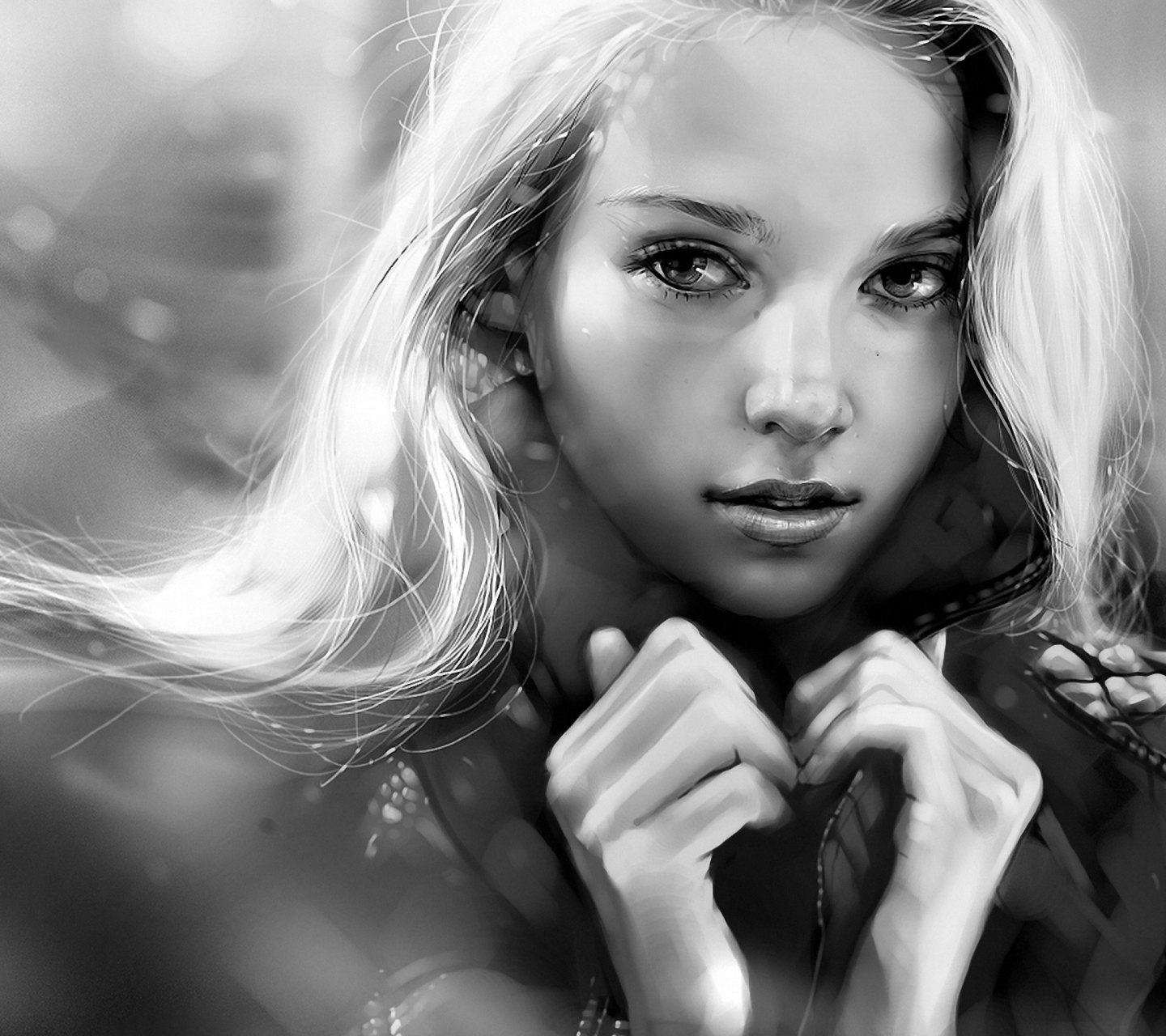Screenshot №1 pro téma Black And White Blonde Painting 1440x1280