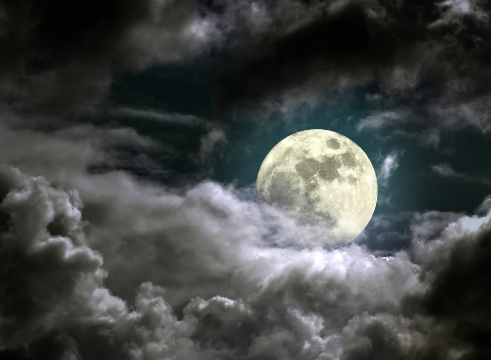Full Moon Behind Heavy Clouds wallpaper 1920x1408
