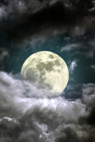Full Moon Behind Heavy Clouds wallpaper 320x480
