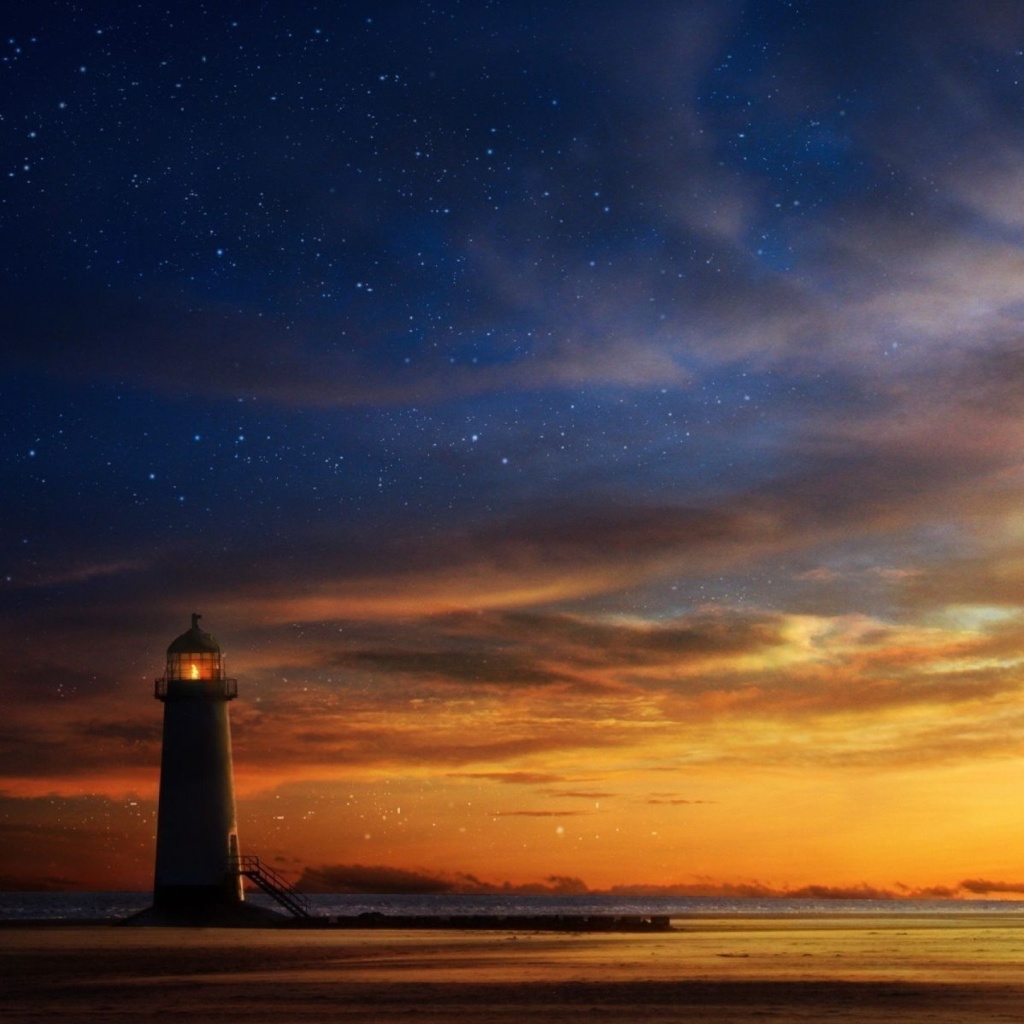 Lighthouse at sunset wallpaper 1024x1024