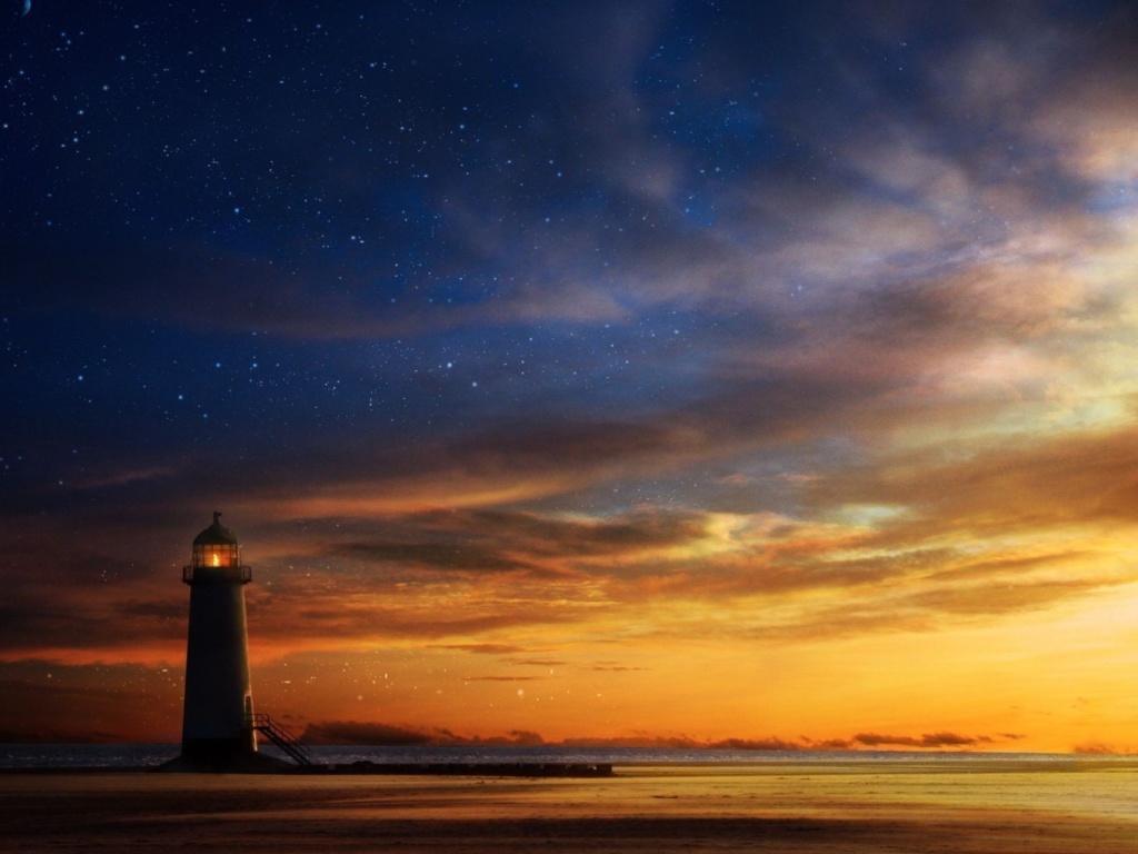 Fondo de pantalla Lighthouse at sunset 1024x768