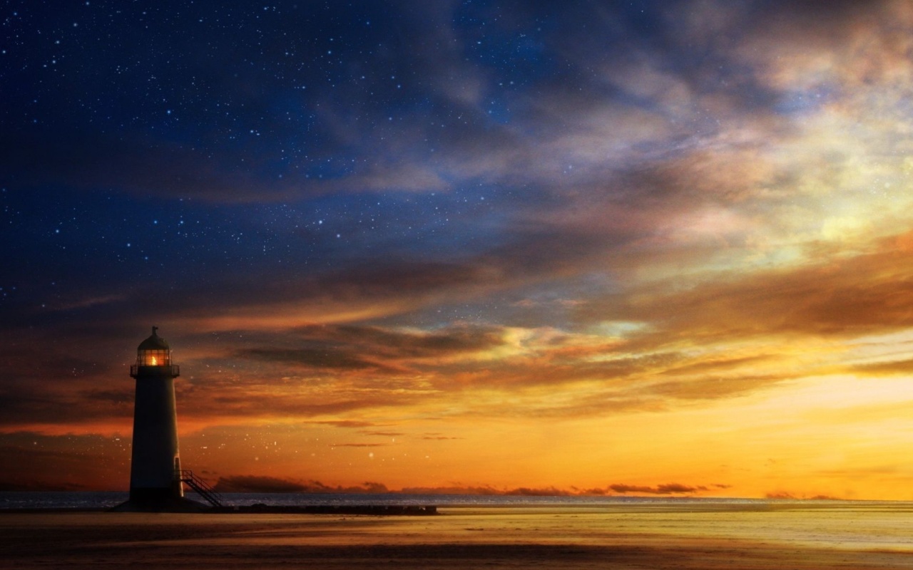 Обои Lighthouse at sunset 1280x800
