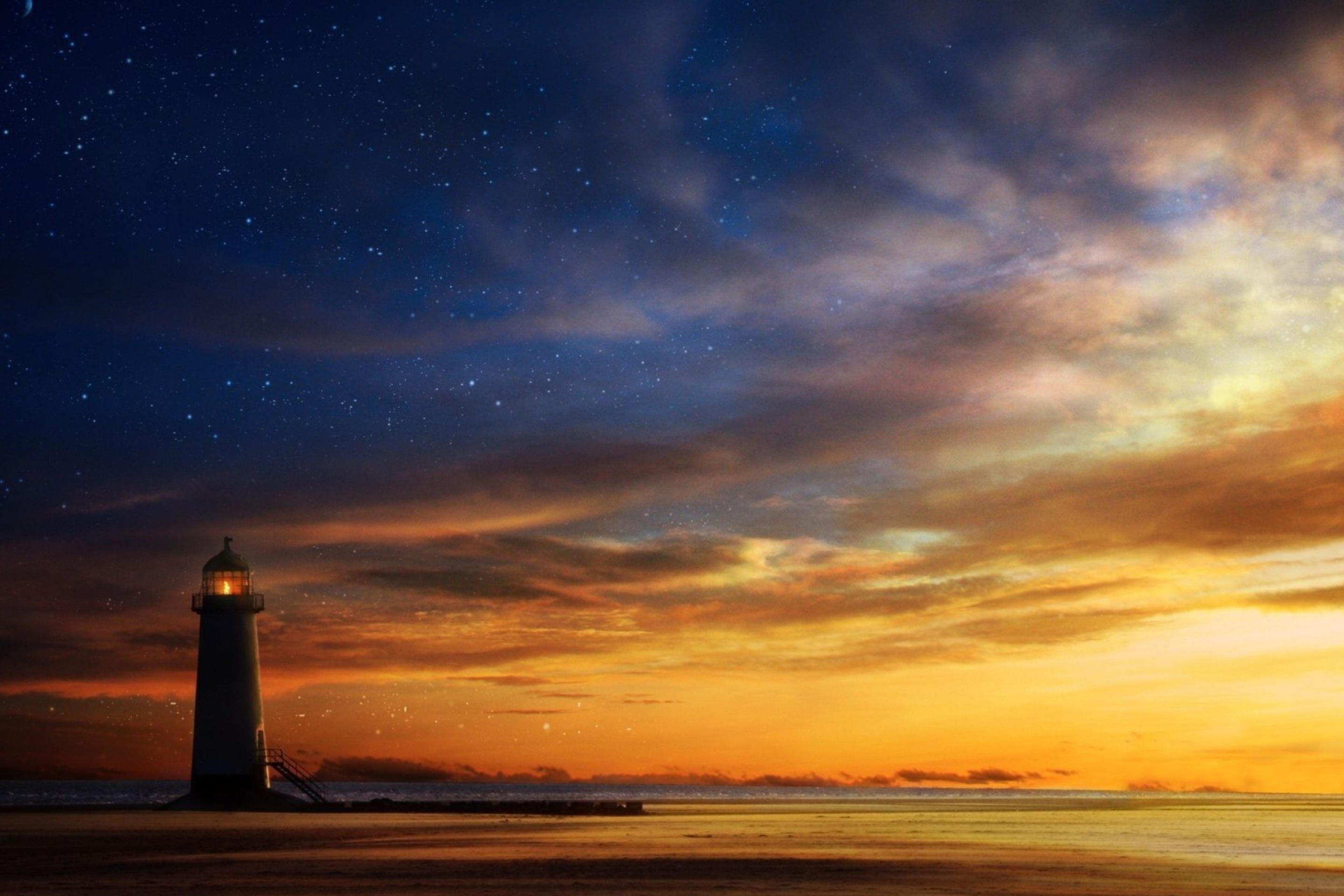 Lighthouse at sunset wallpaper 2880x1920
