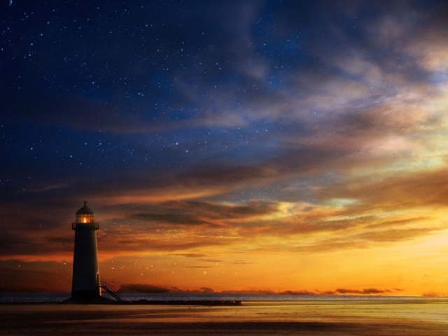 Lighthouse at sunset wallpaper 640x480