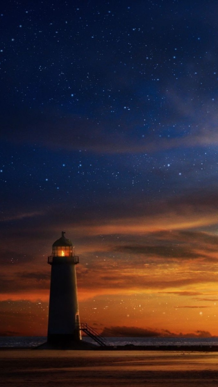 Lighthouse at sunset wallpaper 750x1334