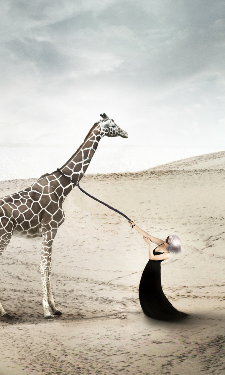 Girl And Giraffe wallpaper 768x1280