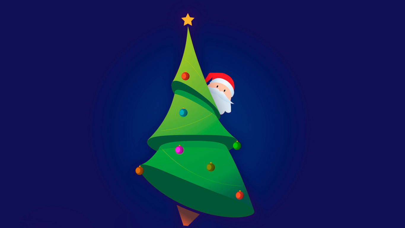 Screenshot №1 pro téma Santa Hising Behind Christmas Tree 1366x768