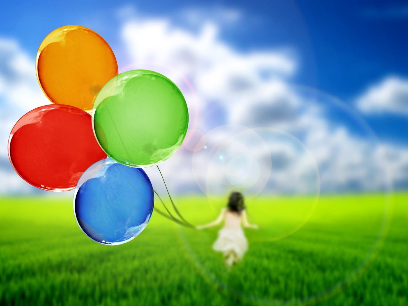 Screenshot №1 pro téma Girl Running With Colorful Balloons 1400x1050