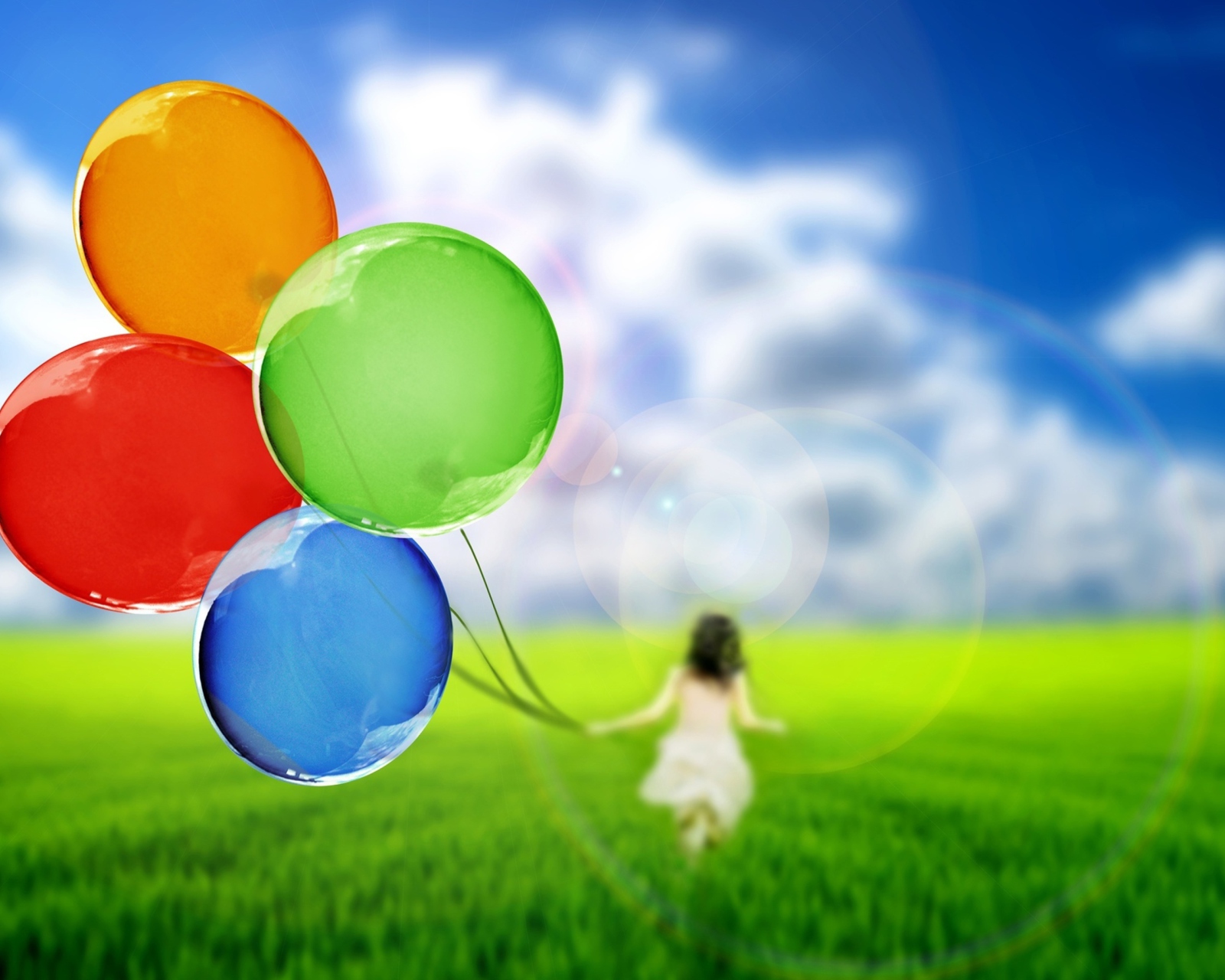 Sfondi Girl Running With Colorful Balloons 1600x1280