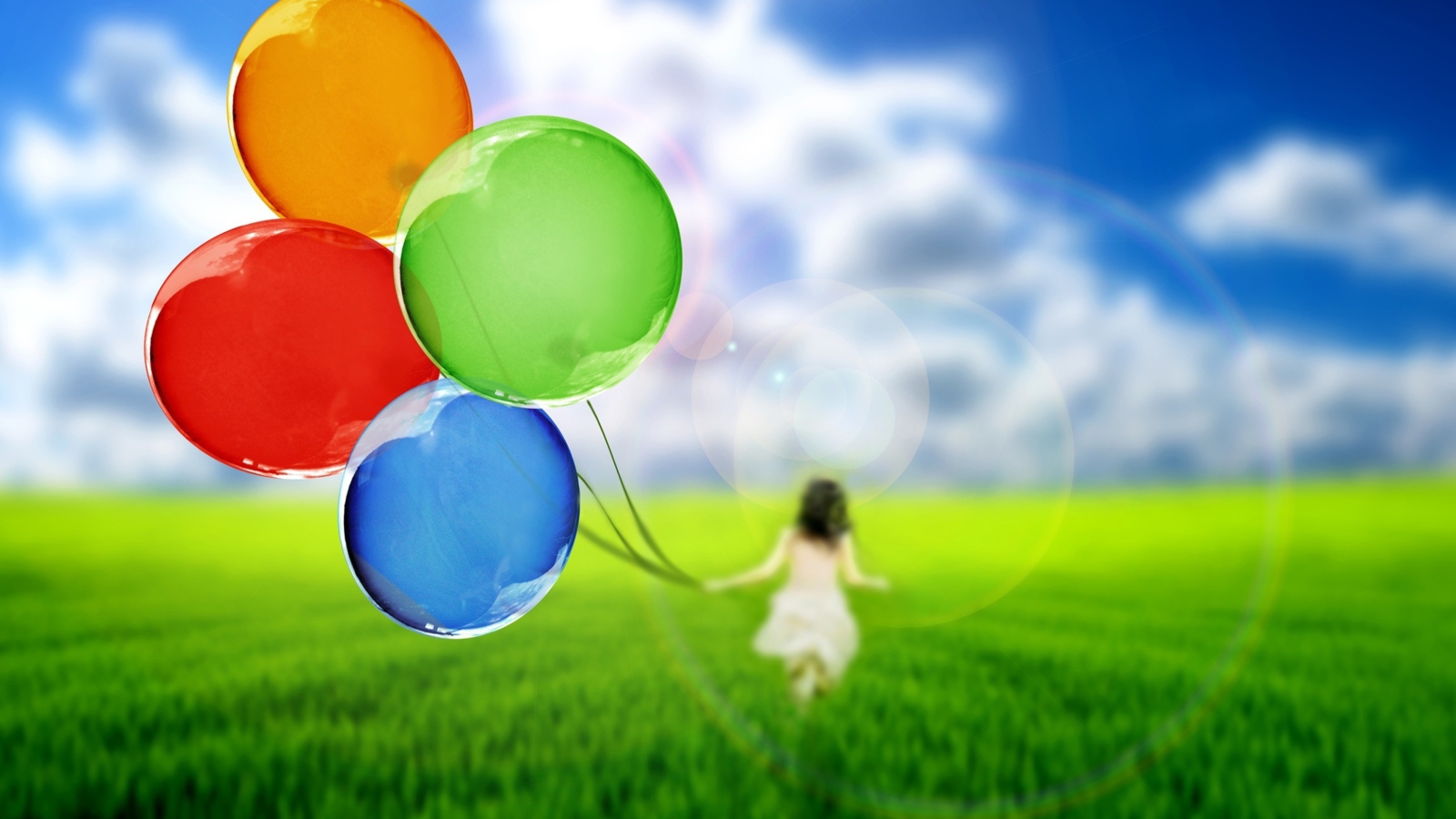 Screenshot №1 pro téma Girl Running With Colorful Balloons 1600x900