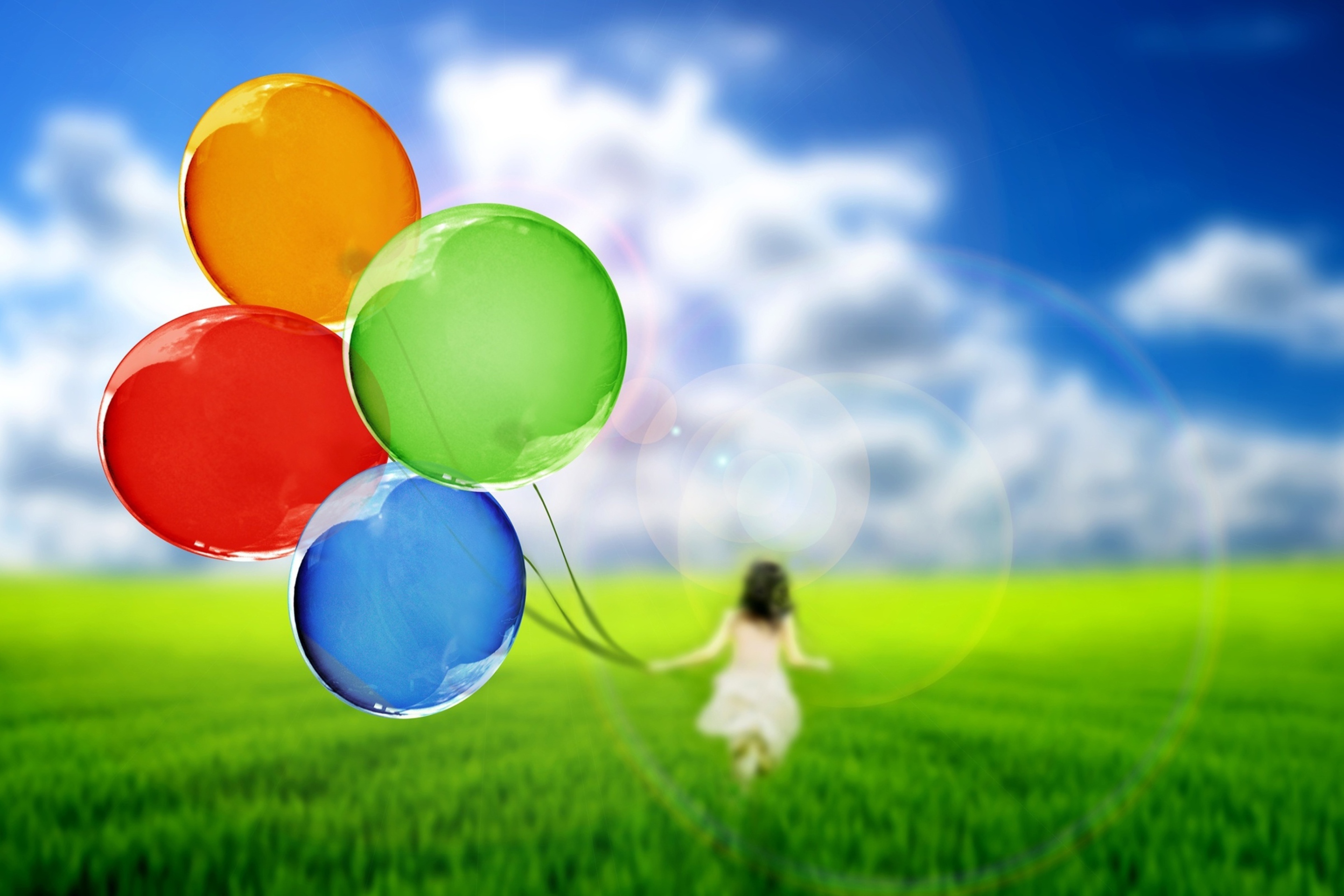 Screenshot №1 pro téma Girl Running With Colorful Balloons 2880x1920