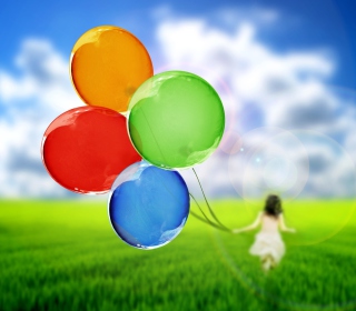 Girl Running With Colorful Balloons papel de parede para celular para iPad mini