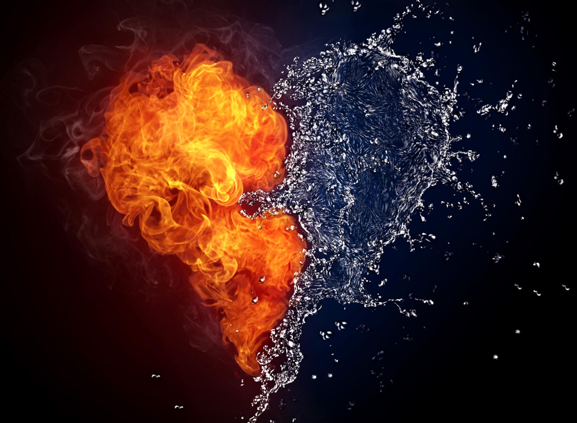 Обои Water and Fire Heart 1920x1408