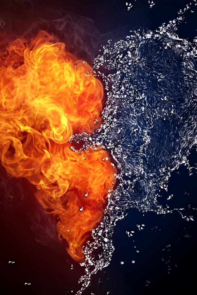 Fondo de pantalla Water and Fire Heart 640x960