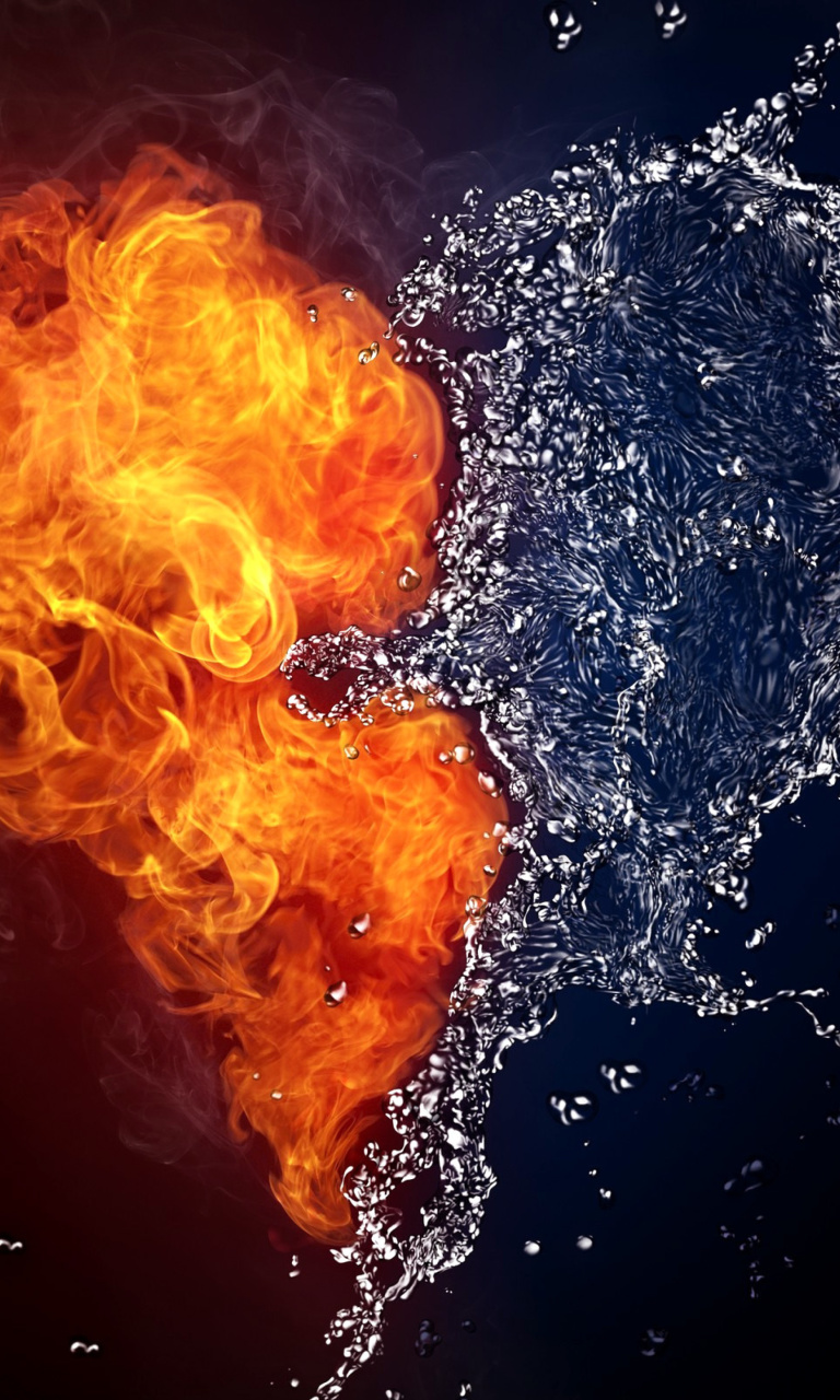 Water and Fire Heart wallpaper 768x1280
