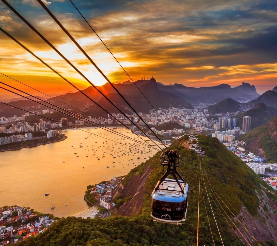 Fondo de pantalla Copacabana Sugar Loaf Funicular, Rio de Janeiro 1080x960