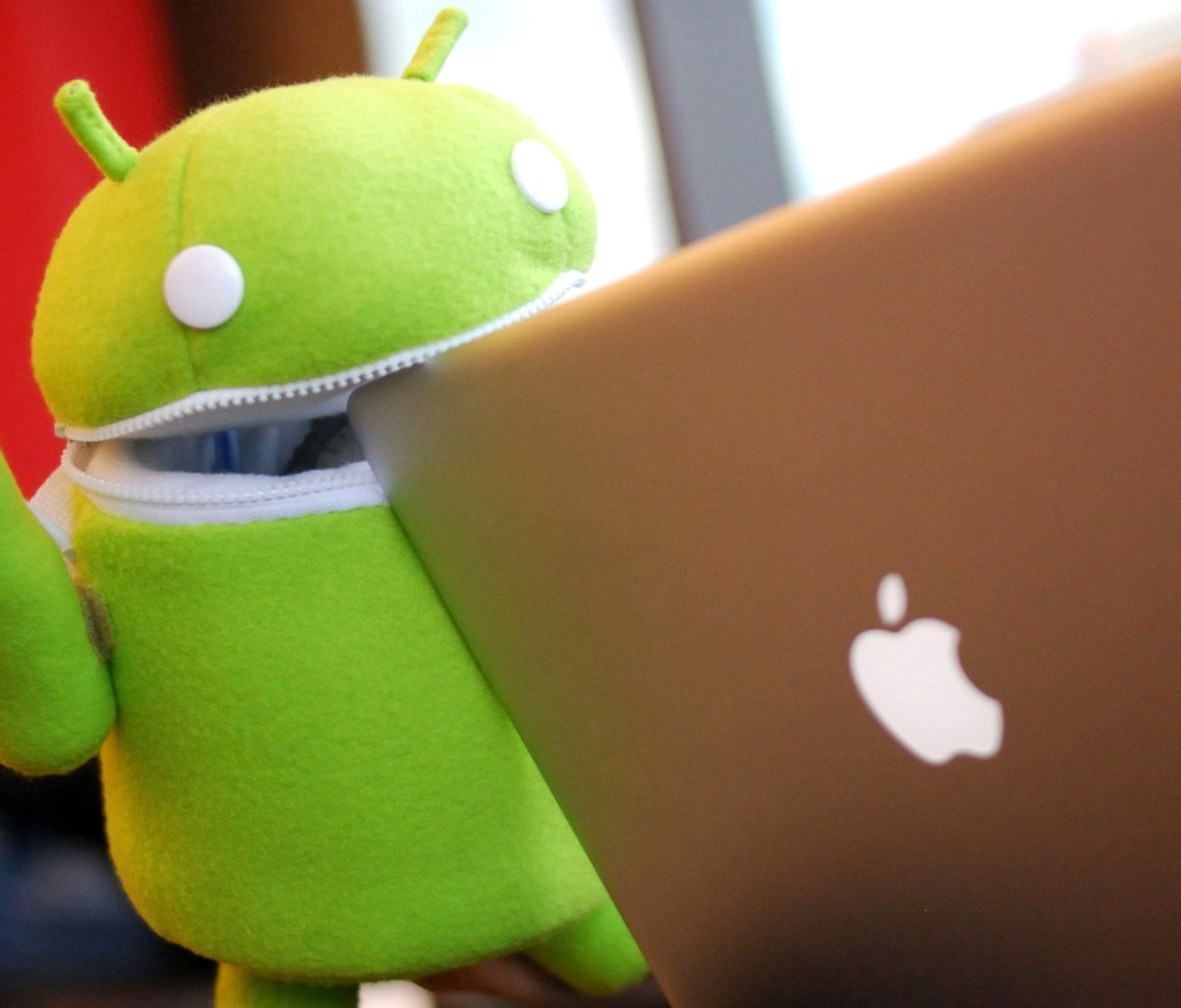 Android Robot and Apple MacBook Air Laptop wallpaper 1200x1024
