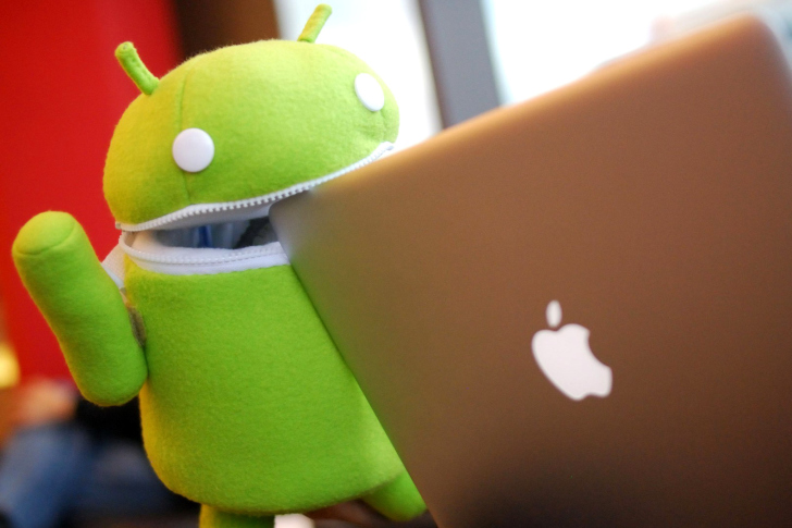Android Robot and Apple MacBook Air Laptop wallpaper