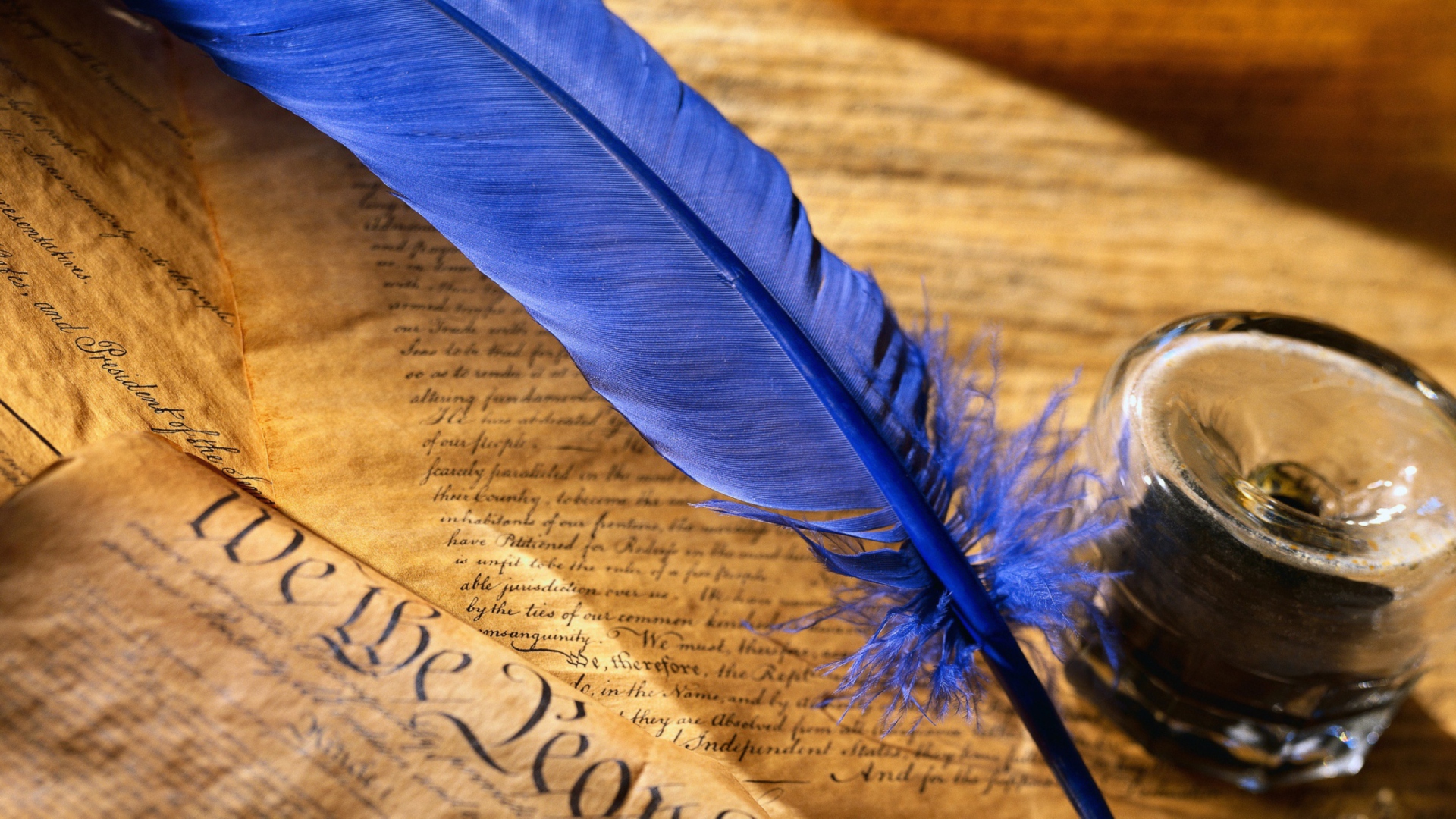 Blue Writing Feather wallpaper 1920x1080