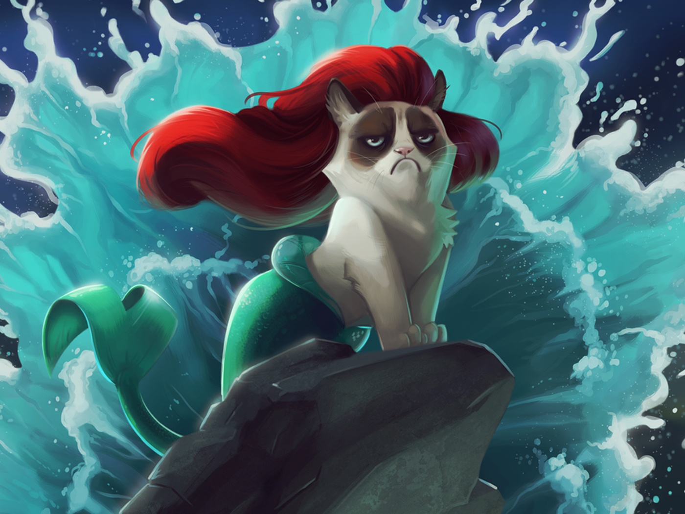 Screenshot №1 pro téma Grumpy Cat Mermaid 1400x1050
