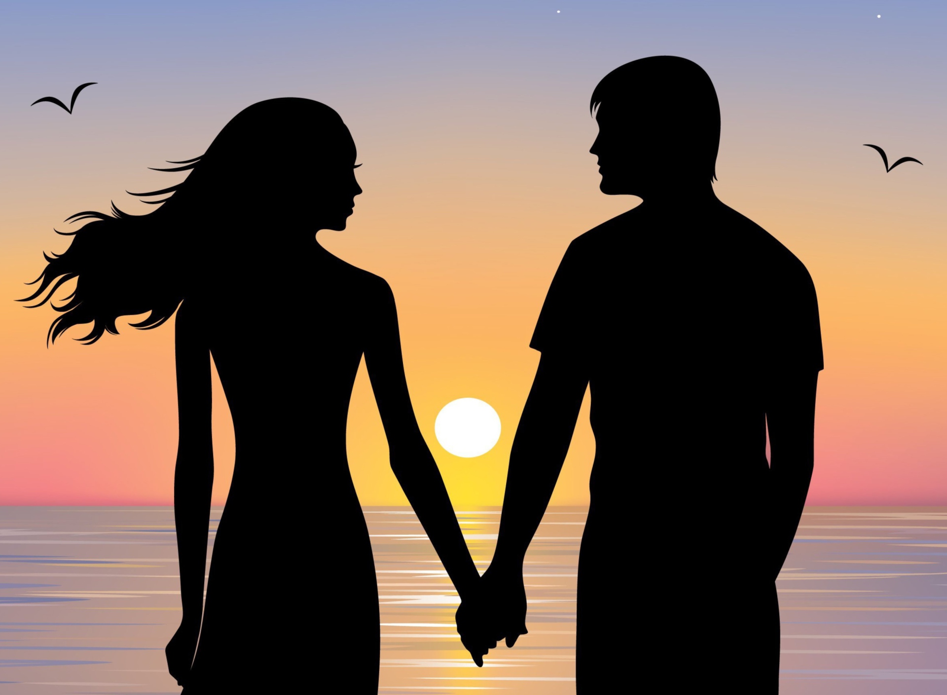 Обои Romantic Sunset Silhouettes 1920x1408