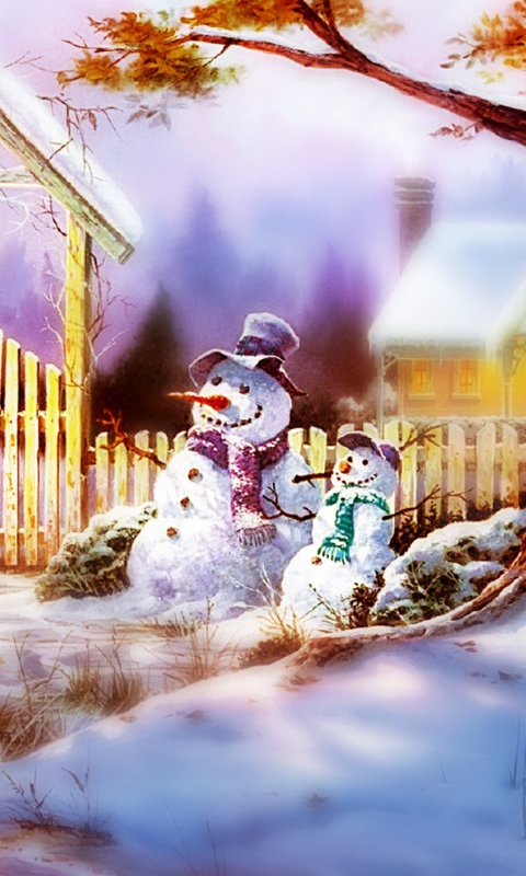 Das Christmas Snowmen Wallpaper 480x800
