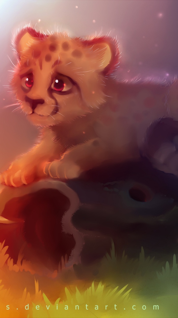 Обои Cute Cheetah Painting 750x1334