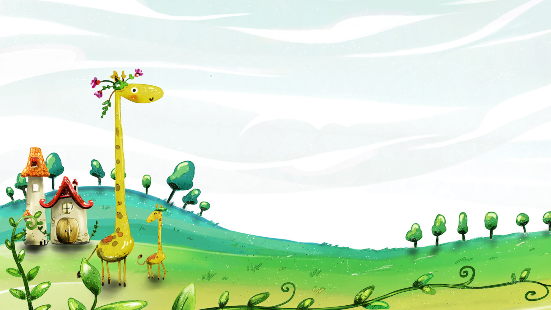 Vector Spring Giraffes wallpaper 1920x1080