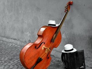 Contrabass And Hat On Street wallpaper 320x240