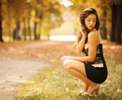 Sweet Model in Black Dress wallpaper 176x144