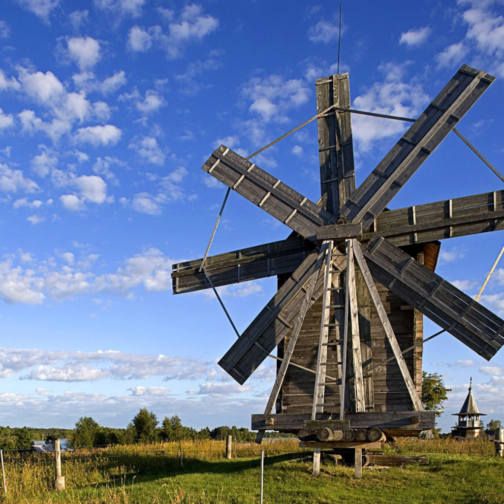 Обои Kizhi Island with wooden Windmill 1024x1024